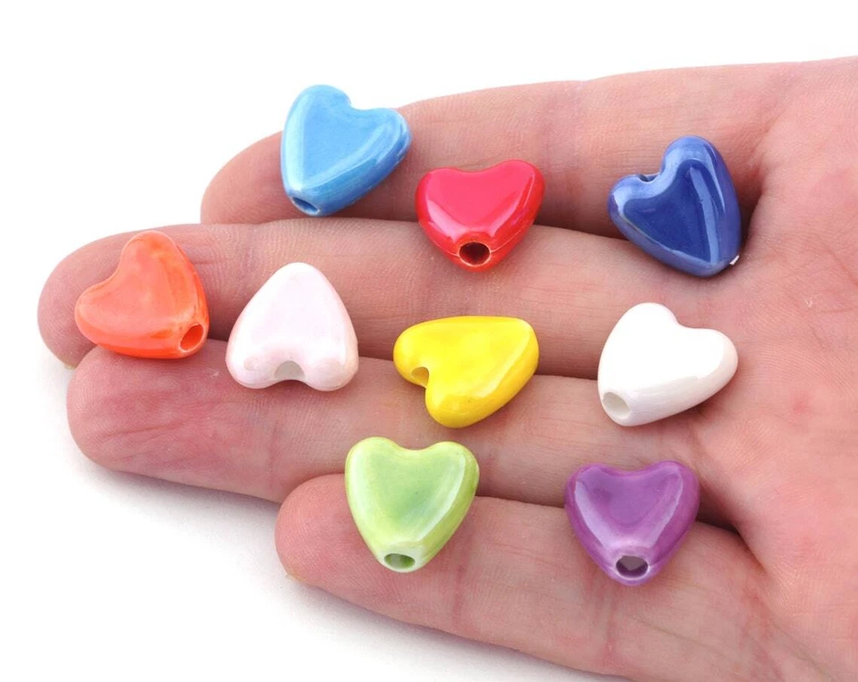 Dijes de corazón coloridos de cerámica de porcelana 15x15 mm (agujero 3 mm) bab3 5047 Foto 3 de 3