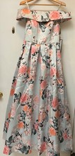 Eliza j long floral off Mikado shoulder gown  Perfect Wedding Guest Dress SZ 10