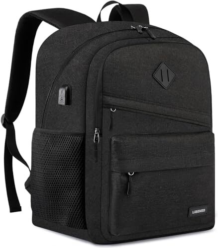 Stylish 15.6 Inch Black Backpack for Men Women and Teen Boys School Use