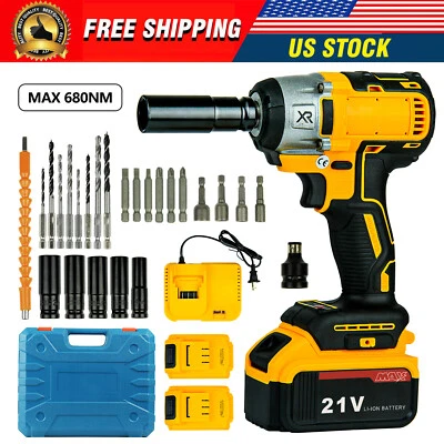ZISTEL 21V Cordless Impact Wrench 1/2" 680Nm High Torque Brushless Drill w/ 2 Batteries
