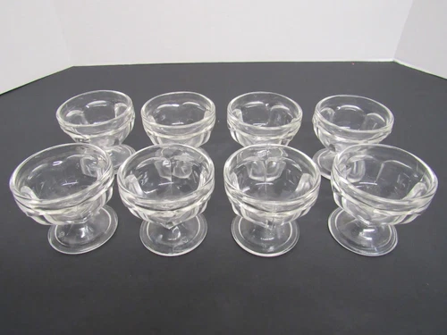 Set of 8 Vintage Federal Glass ~ 3" Clear Sherbet Dessert Cup Bowl Footed