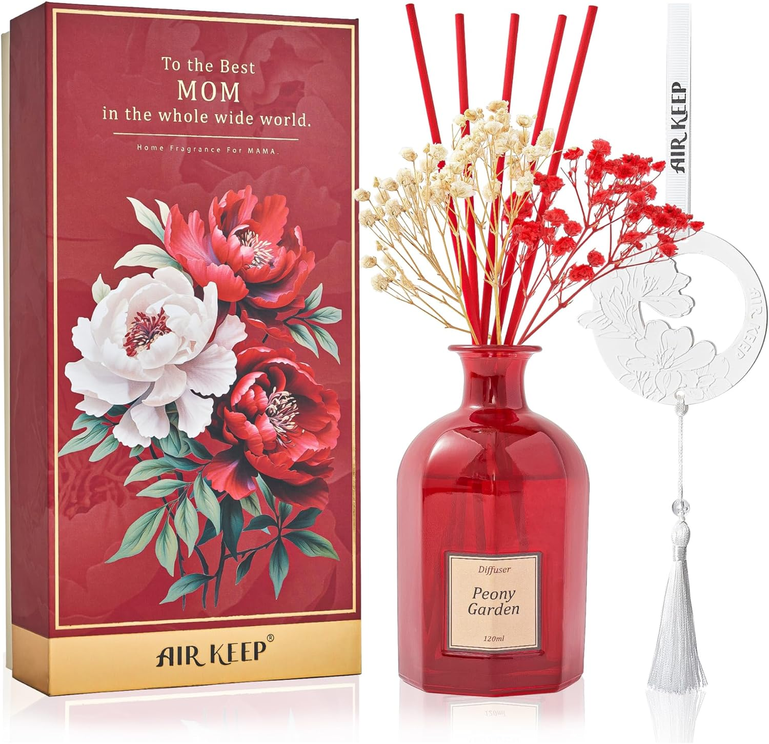 Reed Diffuser Set,Peony Garden Scented Diffuser Oil with 8 Sticks and Scented Ce-image