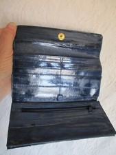 Eel Skin wallet Rare vintage Navy blue Leather snap clutch Credit Card Checkbook