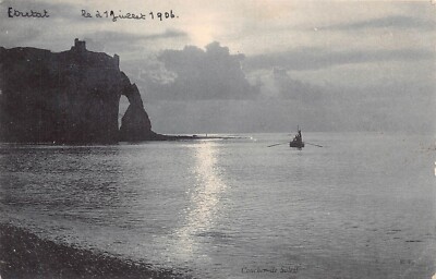 A683 France Etretat 1906 Coucher de Soleil Sea vintage postcard