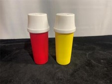 Vintage Tupperware Mustard  Ketchup Dispensers w/ Lids 1329