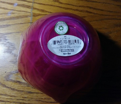 2011 Cypress Home Recycled Art Glass Scalloped Bowl Fuchsia 7" Made In Spain - Picture 5 of 8
