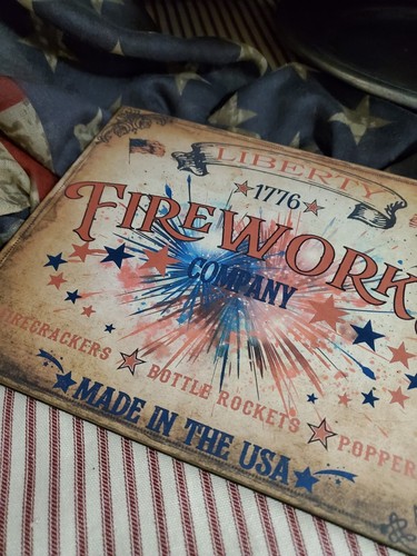 ANTIQUE PRIMITIVE COLONIAL FOLK STYLE LIBERTY 1776 FIREWOKS AMERICAN USA SIGN - Picture 10 of 12