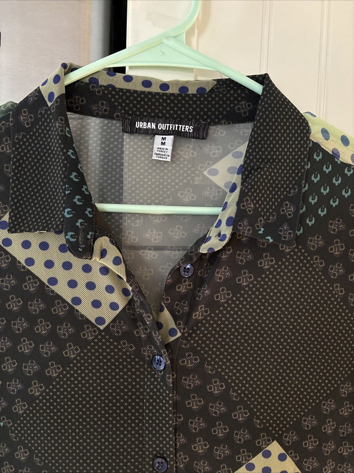 Urban Outfitters Dottie Collard Mini Button Front Mesh Geometric Dress