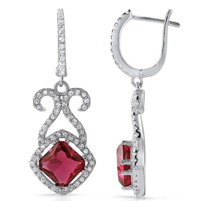 Silver Fancy Ruby Red Crystal Drop Earrings for Women