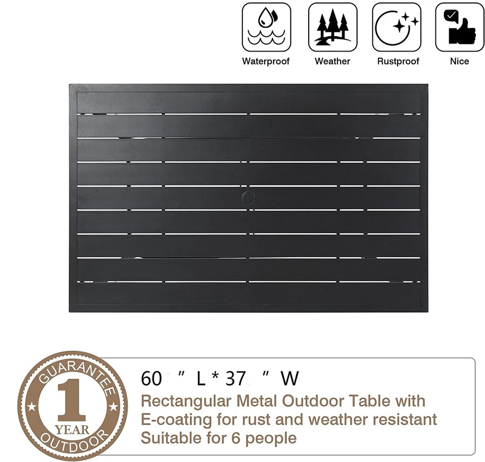 60" Outdoor Dining Table Metal Rectangular Patio Dining Table with Umbrella Hole - Image 2 of 4