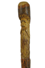 Walking Stick, Mountain Man Carving, Dark Wood Hiking Staff, Strong, Made in USA