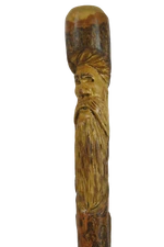 Walking Stick, Mountain Man Carving, Dark Wood Hiking Staff, Strong, Made in USA