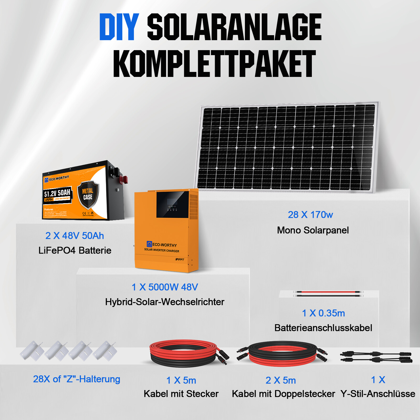 Photovoltaikanlage Komplettpaket Zur Hausnetzeinspeisung Mit Speicher 5KW Solaranlage Komplettpaket photovoltaikanlage 5KWH Speicher LiFePO4