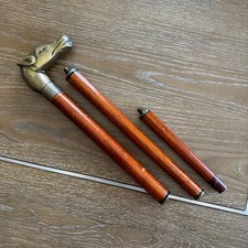 Brass Horse Head Wood Walking Stick 3 Sections 30" Long Needs Bottom Cap READ