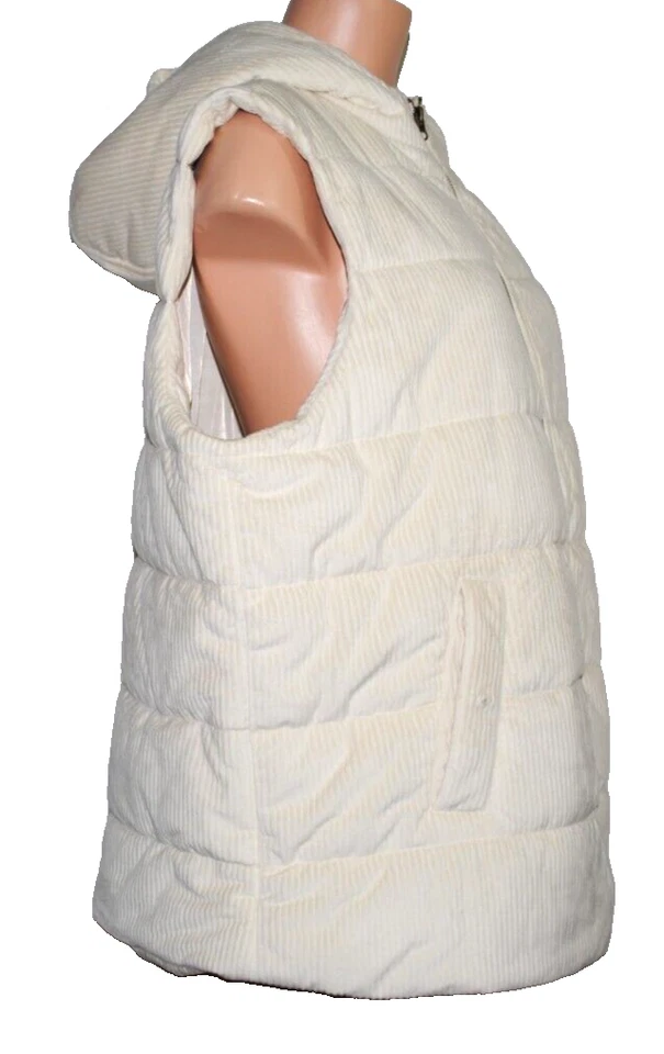Susan Graver Weekend Lightly Quilted Knit Corduroy Hooded Vest, Ivory XL A662840 - Image 4 of 4