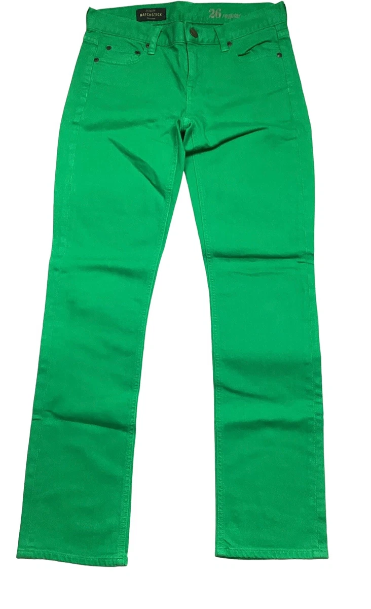 J Crew Matchstick Women's Denim Green Pants Regular Size W26”