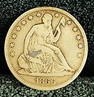 1866 S Seated Liberty Half Dollar  Fine 100 % Orig No Motto Absolutely Genuine