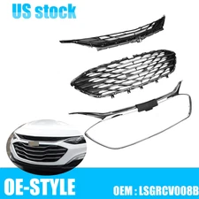 For Chevrolet Malibu 2019-2023 Front Bumper Upper Lower Grill Grille Chrome 3PCS