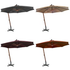 Hanging Parasol with Pole Outdoor Sunshade Umbrella Solid Fir Wood