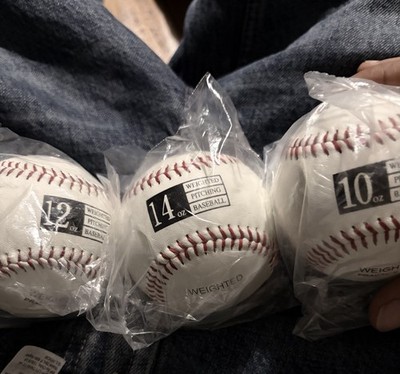 THORZA Weighted Pitching Baseballs Set 10oz 12oz 14oz Leather Training Aid (3)