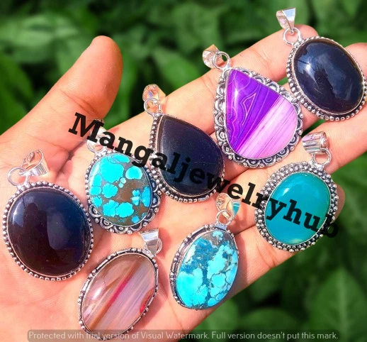 Lote de joyas al por mayor colgantes de piedras preciosas enchapados en plata de ley 925 opalita y mezcla Foto 2 de 4