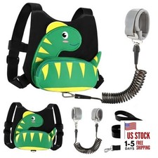 Toddler Harness Leash  Anti Black/Green Textured Brachiosaurus, Black Link
