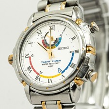 *Exc+5* Vintage 1991 SEIKO YACHT TIMAR 8M37-7000 Qz Chronograph Roman 37mm Men's