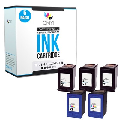 CMYi 5PK Replacement HP Ink 21 22 Cartridges for HP PSC 1400 1401 1402 1403 1406