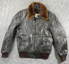 Vintage 70s G-1 USN Leather Flyers Flight Bomber Jacket Men 38 Navy J Riggins