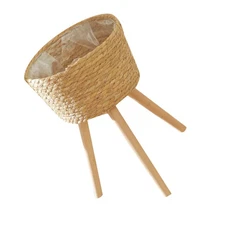 Woven Plant Pot Rack Wooden Plant Stand Indoor Plants Holder Bonsai Shelf