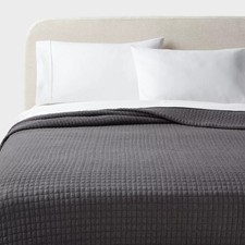 King Jersey Quilt Dark Gray - Threshold: Knitted Coverlet, OEKO-TEX
