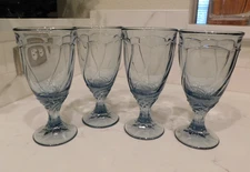 Four Noritake Sweet Swirl Light Blue Iced Tea Goblets Glasses 7 3/8"