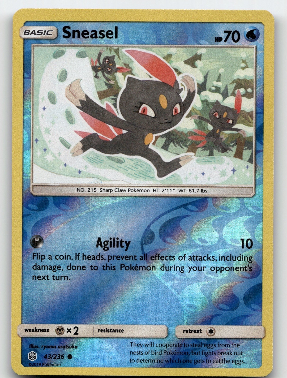 SNEASEL 43/236 COMMON REVERSE HOLO COSMIC ECLIPSE POKEMON NEAR MINT