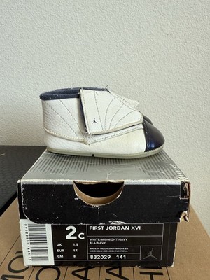 First Baby Jordan XVI Size 2c Midnight Navy 832029-141 Yellowing 16 B