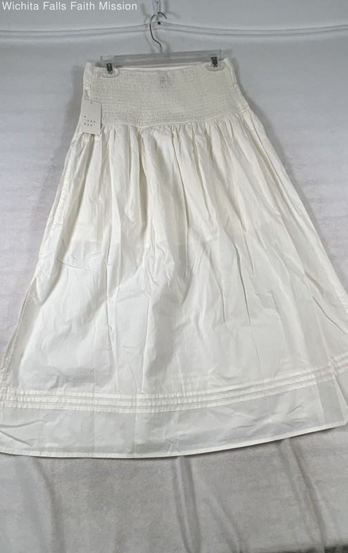 A New Day Women's Cream Smocked Waist Midi Skirt Pintuck Hem NWT Sz M
