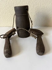 Antique Wooden Jug/Pot with Wooden movable handles