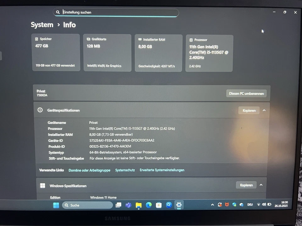 Samsung Galaxy Book NP750XDA-KD4DE, 15.6" 1920x1080 FHD Display - Bild 3 von 3