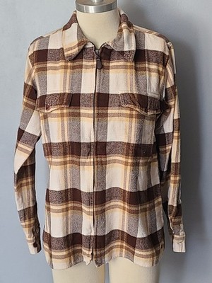Vintage Classic Elements Women's Zip  Flannel Shirt Brown Sz S Cotton Jacket A6