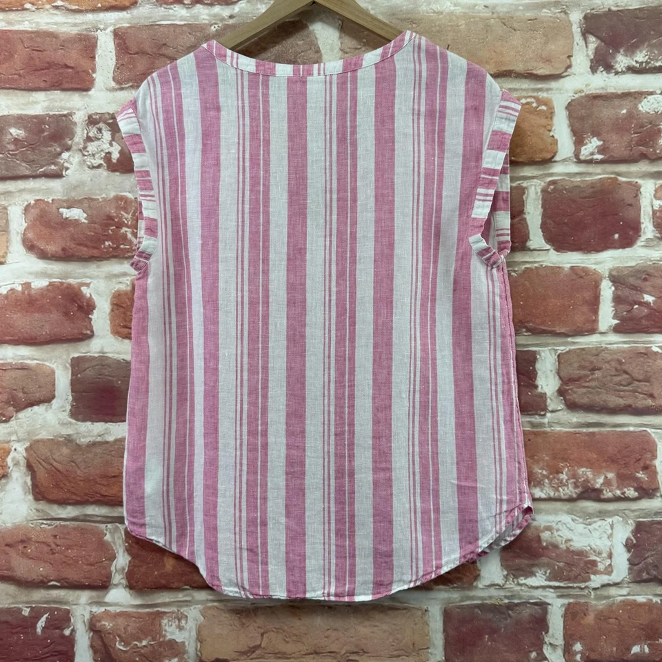 Camisa Popover Informal GAP Top Mujer Pequeña Rosa Blanca Rayas 100% Lino Foto 4 de 4