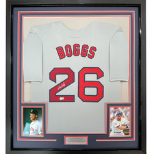 FRAMED Autographed/Signed WADE BOGGS 33x42 Boston Grey Baseball Jersey JSA COA
