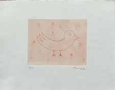 Giuliano Tomaino acquaforte "Cimbello" rosso 48x38 firmata numerata 30 esemplari