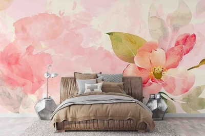 3D Watercolor Floral Background Self-adhesive Removeable Wallpaper Wall Mural - Image 1 of 4