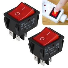 2 Pcs KCD4 Rocker Switch 30A 250V, ON Off 4 Pin 2 Position DPST Boat Red Ligh...