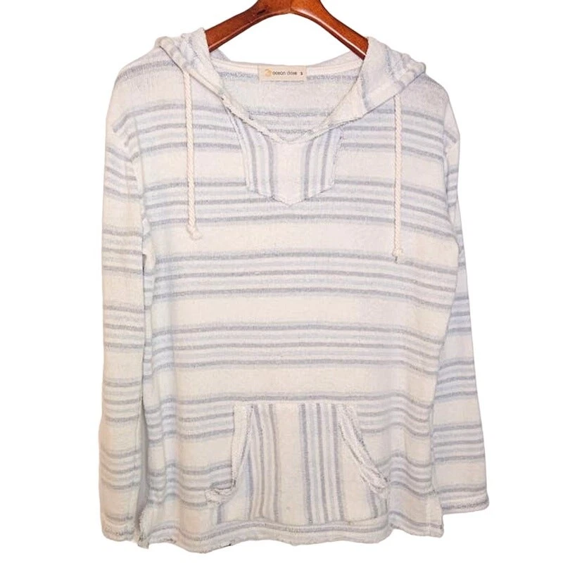 Ocean Drive Blue & White Striped Drawstring Beach Hoodie