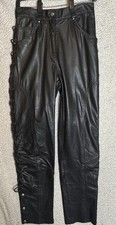Vintage Y2K Harley Davidson Side Lace-Up Leather Pants USA Made Women  s Size 8