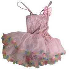 Little Stars Pink Sequin Ballet Dance Costume with Rainbow Tutu Size MC