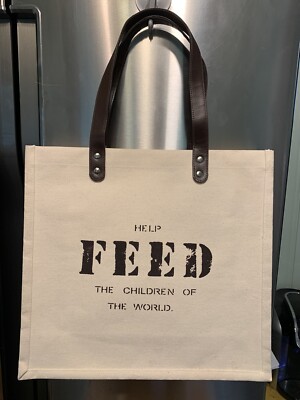 Feed Project Canvas Bag Beige and Leather Straps Stiff Canvas Tote