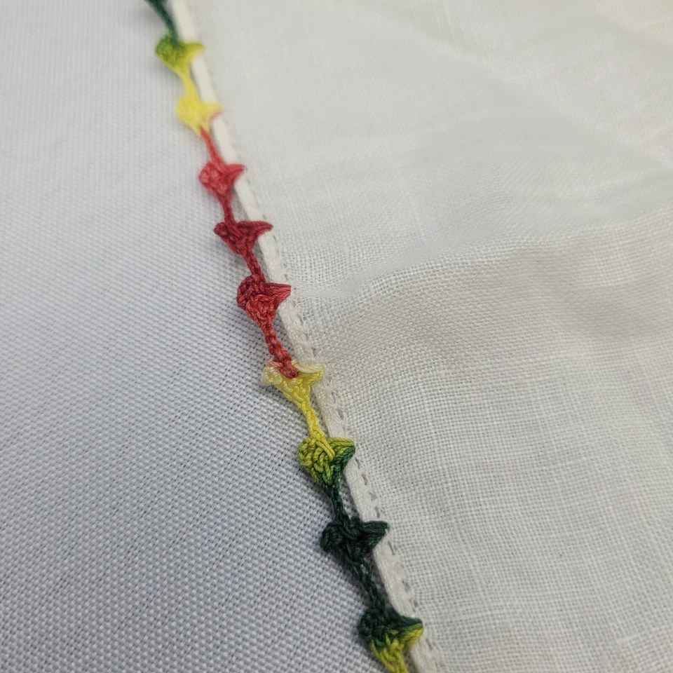 Pañuelo vintage para damas pañuelo bordado borde mariposa rojo amarillo verde Foto 4 de 4