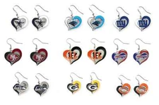 NFL Swirl Heart Team Dangle Earrings - Pick Your Team