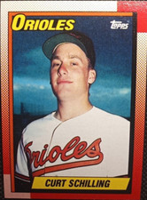 1990 Topps #97 Curt Schilling ROOKIE Baltimore Orioles Baseball Card RC mvp hof. rookie card picture